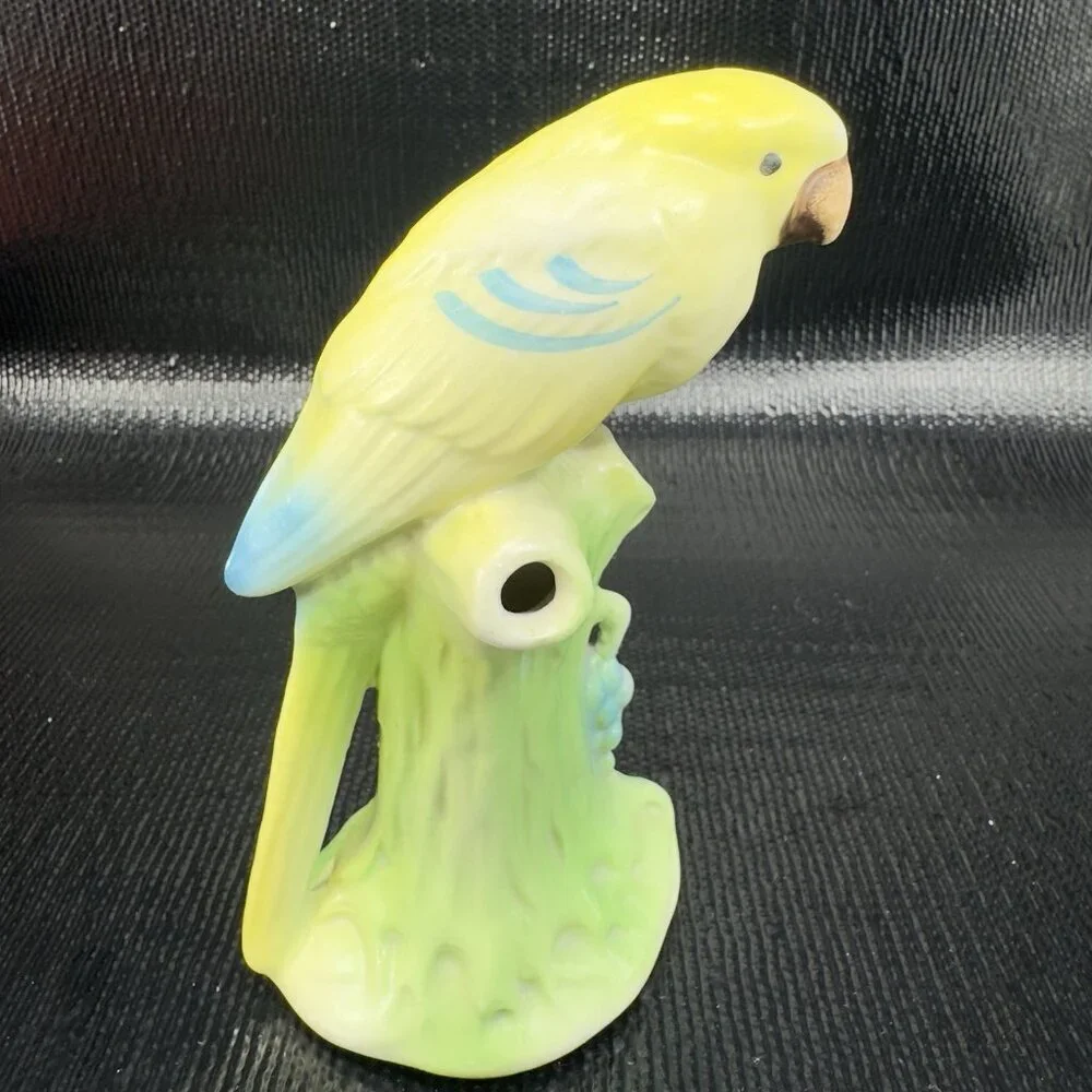 Vintage Czech Pottery Parrot Bird Vase Flower Frog Porcelain Figurine Rattles - Picture 3 of 9